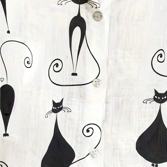 Classic Pop Art Cat Print Long Sleeve Tee T Shirt Top Blouse - Picture 5 of 6